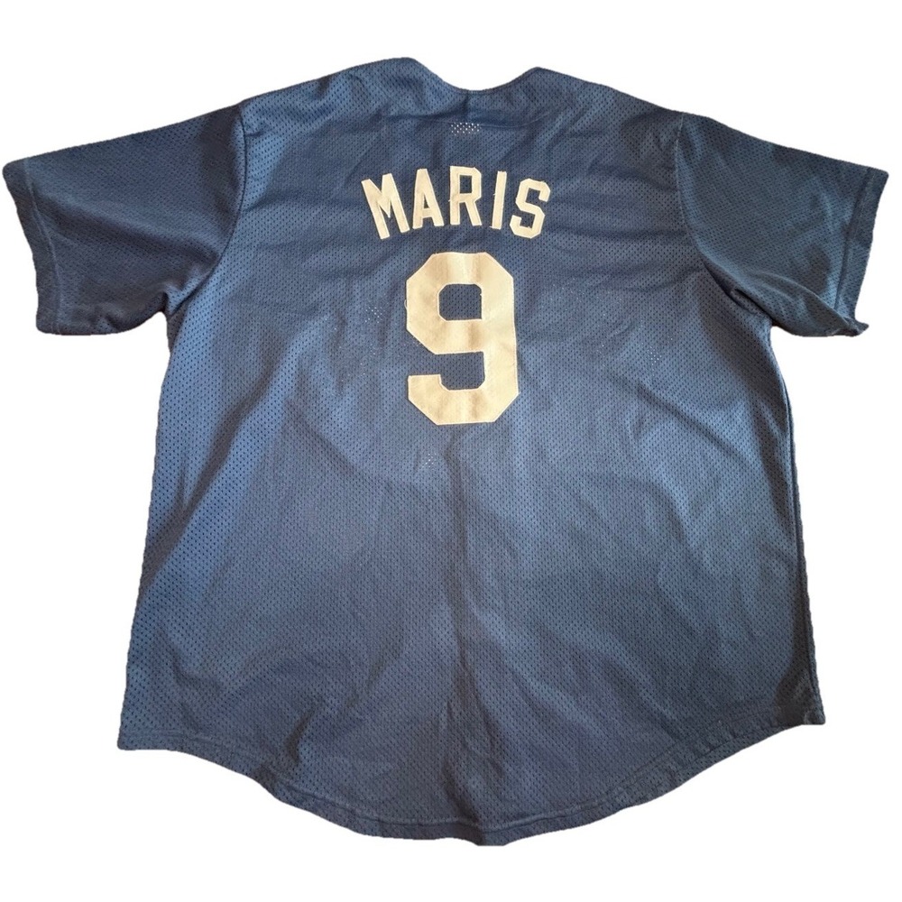 Roger Maris #9 New York Yankees Jersey 2XL Martin Mesh Button Navy Blue Vintage‎
